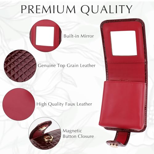 kilofly Genuine Leather Double Lipstick Case - Red Makeup Holder