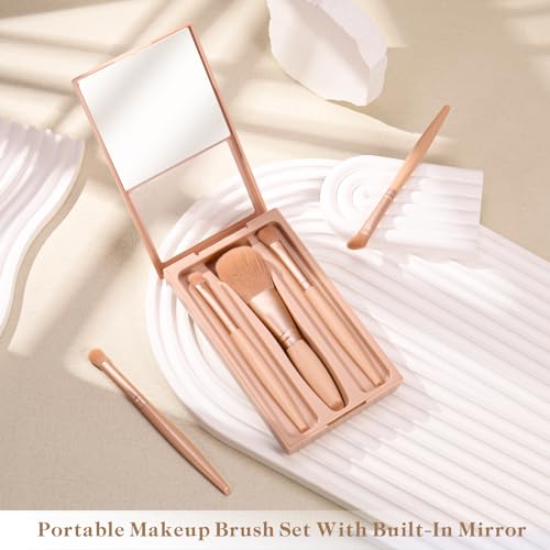 IRYCSSCE 5-Piece Travel Makeup Brush Set with Mirror Storage Case