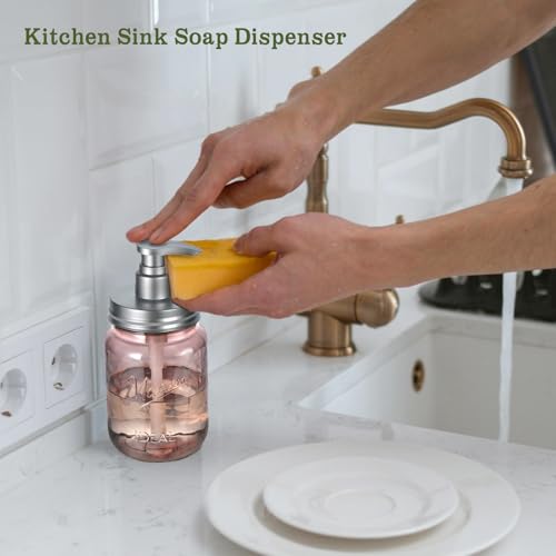 Amolliar 16 Oz Vintage Rose Soap Dispenser Set with Pump - 2 Pack