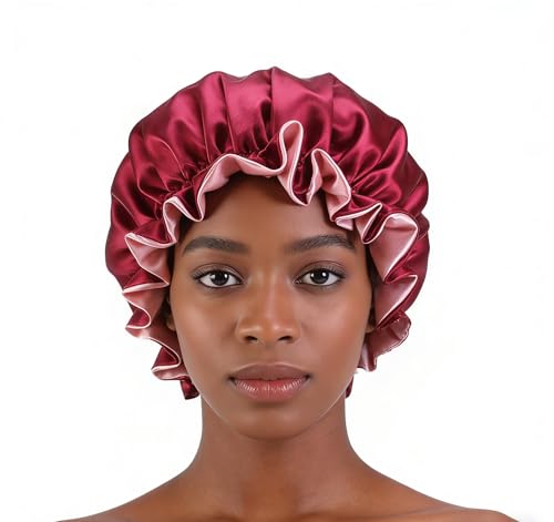 Double Layer Satin Bonnet for Sleeping Women - Wide Elastic Hair Cap