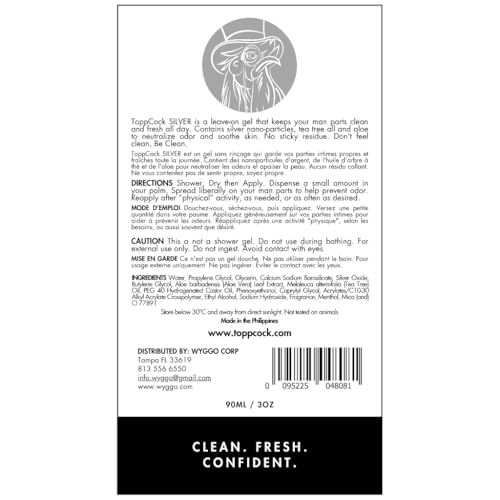 ToppCock Silver Men's Intimate Deodorant Gel - Anti-Chafing Odor Control