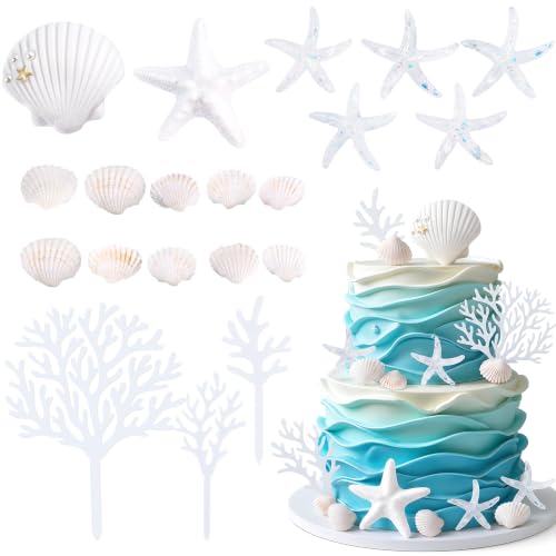20PCS Ocean-Themed Cake Toppers - Seashells & Starfish Decorations