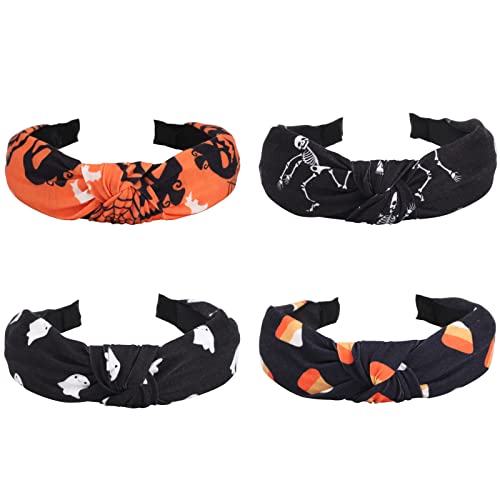 Halloween Headband-C 4 Pack Skeleton Ghost Pumpkin Bat Hairbands for Women & Girls