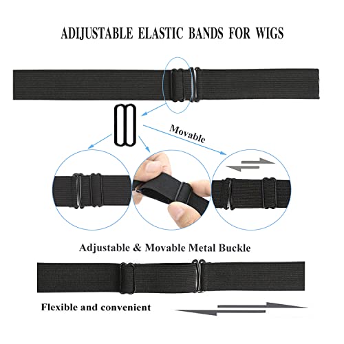 JIUSERLU Adjustable Wig Elastic Bands - 1.18 Inch Black Straps (10 Pack)
