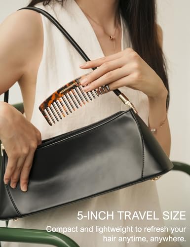 Heesch Classic Tortoise Wide Tooth Curl Comb Set of 2 — 5 & 7 Inch Travel & Styling Combs for Curly & Wet Hair