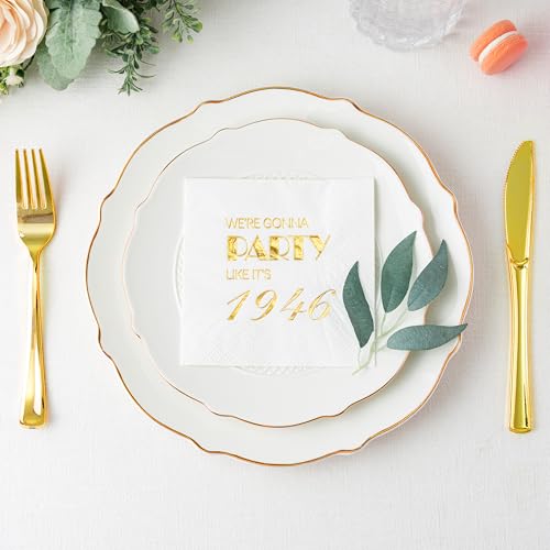 80th Birthday Napkins - 50 Pack Gold Foil 3-Ply Cocktail Napkins