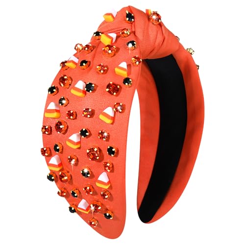 CEALXHENY Candy Corn Halloween Headbands for Women Beaded Boo Trick-or-Treat Costume Accessory