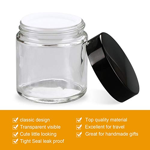 Encheng 4 oz Clear Glass Jars with Black Lids - 12 Pack, Cosmetic Storage & DIY Containers