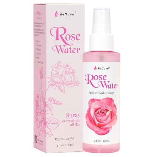Well's Oil Rosewater Face & Hair Mist Spray - Alcohol-Free Hydrosol (4 fl oz)