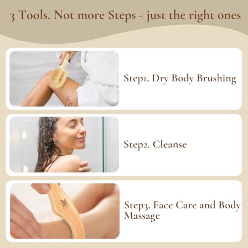 3-in-1 Dry Body Brush Set with Natural Sisal & Wooden Massage Tools