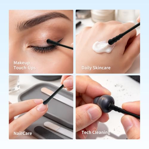 T&K Black Cotton Swabs 160 Ct - Dual Tips Ear & Makeup Cleaning Kit