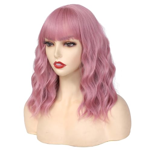 Purple Pink Wavy Wig for Women - Shoulder Length Synthetic Hair with Bangs, Daily & Party Use, HAIRUP