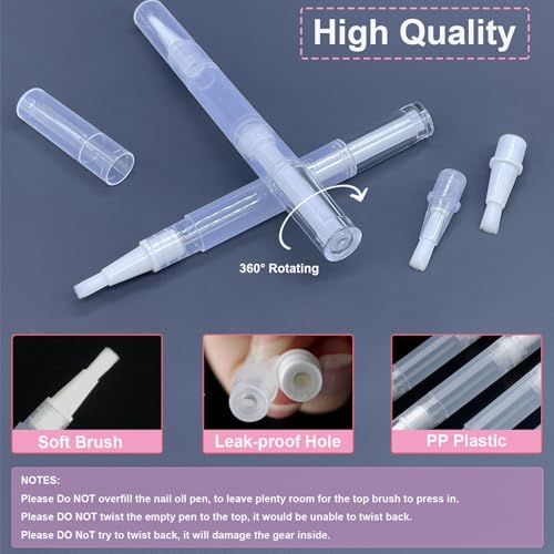 Beaufun 42-Piece Empty Cuticle Oil Pen Set - 3ml Refillable Twist Pens