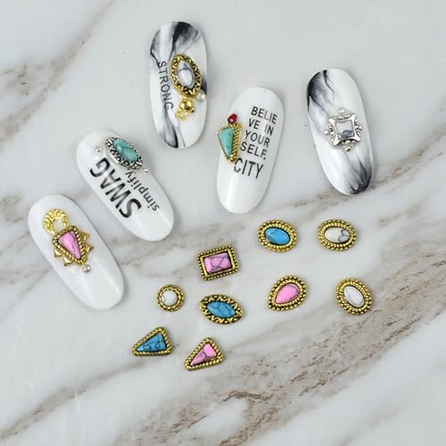 60-Piece Turquoise Nail Charms - 3D Hollowed Out Western Nail Art Gems