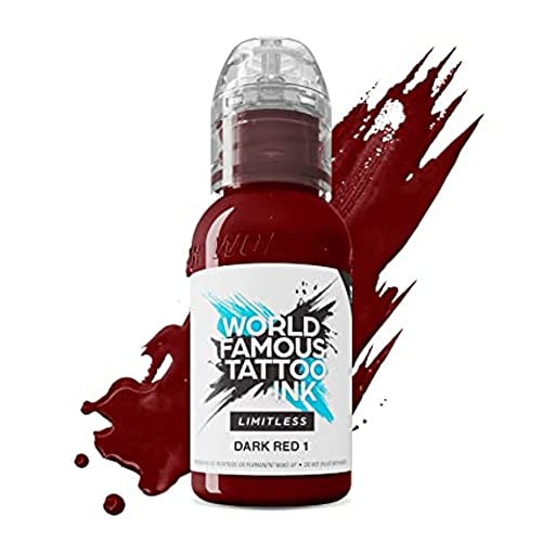 World Famous Tattoo Ink Limitless - Dark Red 1, Vegan & Skin-Safe 1 oz