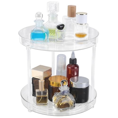 360 Rotating Perfume Organizer - 2-Tier Acrylic Cosmetic Storage Shelf