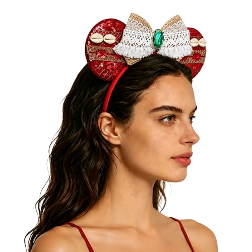 Bmobuo Red Mouse Ears Headband with Seashells for Princess Cosplay