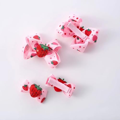 AACKS 4-Pack Little Girls Strawberry Hair Bows & Clips