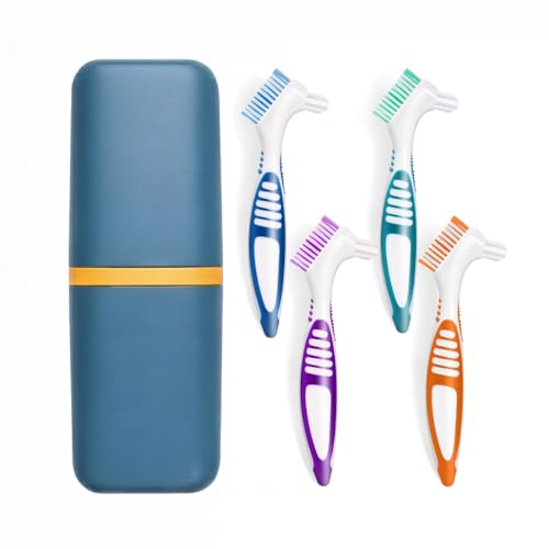 4-Pack Denture Cleaning Brushes with Carrying Case - Double-Sided Heads