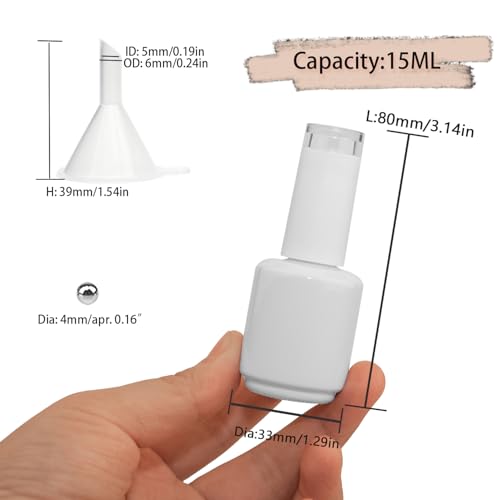 15ML Opaque Nail Polish Bottles with Brush & Funnel - Pack of 6