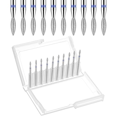10PCS Diamond Flame Cuticle Drill Bits Set - 3/32 Inch for Nails