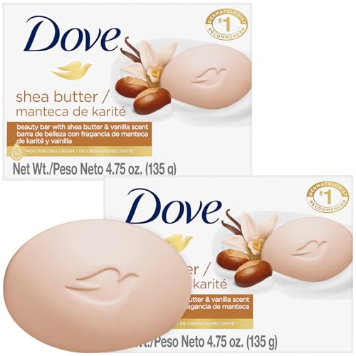 Dove Shea Butter & Vanilla Beauty Bar 2-Pack - 4.75 Oz Each, 3-in-1 Face Body Hand Soap, Fresh Scent