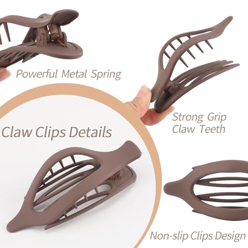 6 Packs French Flat Claw Clips for Strong Hold - Wine Red