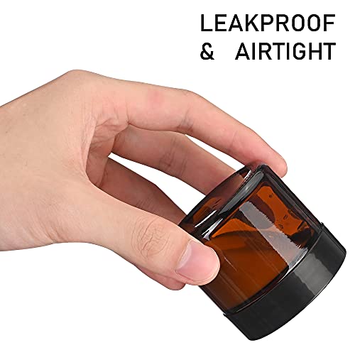 Amber Glass Jars Set - 4oz, 2oz, 1oz with Black Lids | Leakproof & BPA-Free