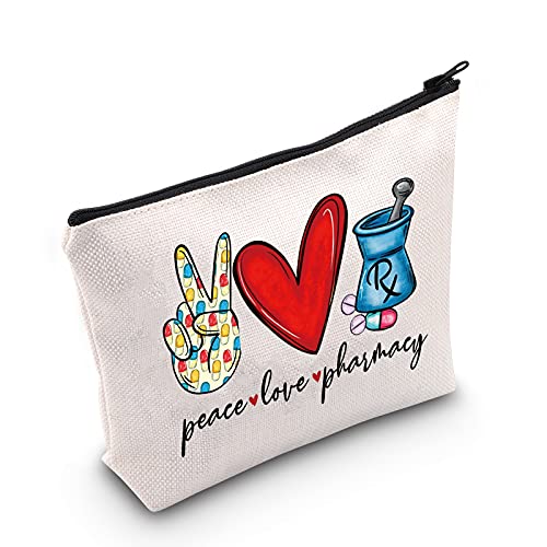 Peace Love Pharmacy Cosmetic Bag - Cotton Canvas Pharmacist Gift
