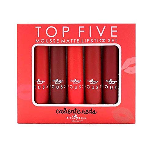 Italia Deluxe Matte Lipstick Set - Caliente Reds, 5 Ultra Soft Shades