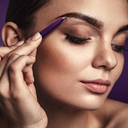 By MILLY Purple Pointed Tweezers - Precision Stainless Steel for Eyebrows & Ingrown Hair