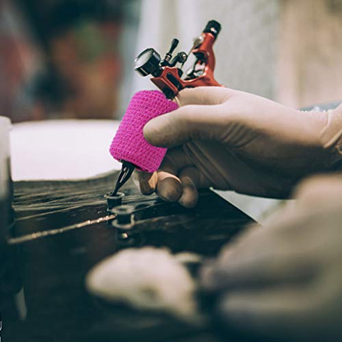 VideoPUP Disposable Tattoo Grip Cover Wrap 12PCS Phosphor Pink & Purple Elastic Bandage