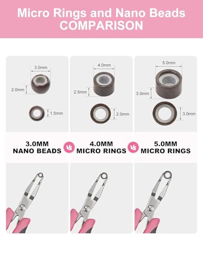 Utodoo 800pcs 4mm Silicone Lined Micro Ring Beads for Hair Extensions - Black