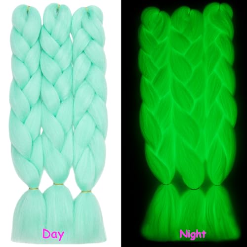 Mint Green Glow in the Dark Jumbo Braiding Hair Extensions - 24 Inch, 3pcs