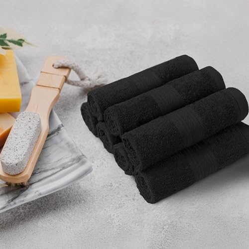 Amazon Basics 12-Pack Soft Cotton Washcloths, 12x12 in, Black