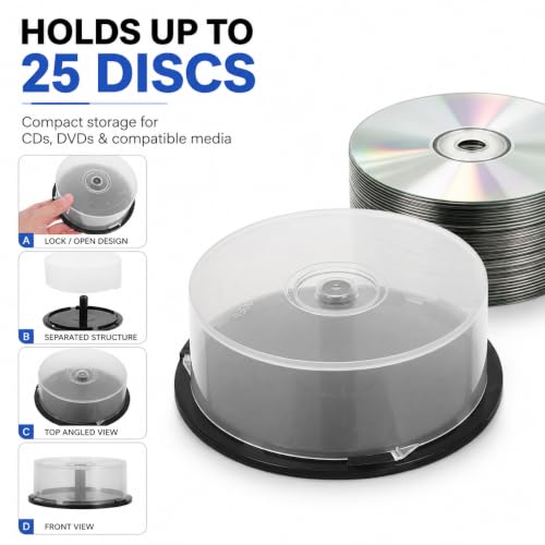 VOSAREA 25 Disc CD/DVD Storage Container with Clear Lid