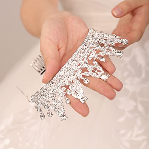 JWICOS Silver Rhinestone Tiara Crown for Wedding Bridal Hair Accessories