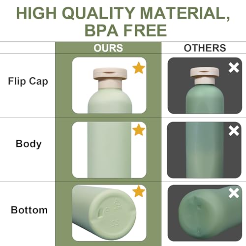 ASEVAT Green 13.5oz Refillable Travel Shampoo & Conditioner Bottles, 4 Pack