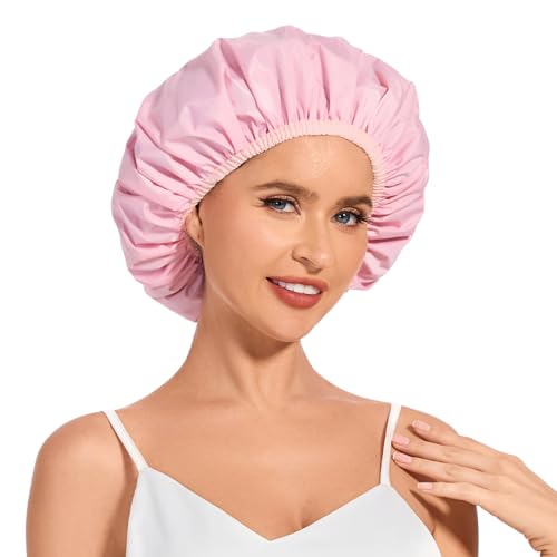 Kafteri Waterproof Reusable Shower Cap for Long Hair - Pink
