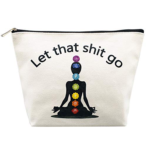 Charmoly Yoga Makeup Bag - 100% Cotton Canvas Cosmetic Pouch with Zipper