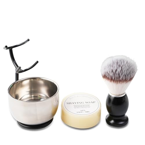 4pcs Men's Shaving Brush Set with Stand & Bowl | CRUCISRESIN Set4