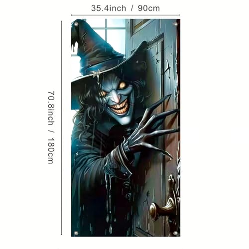 BlissYard Creepy Witch Halloween Door Cover - 71x35 Inch