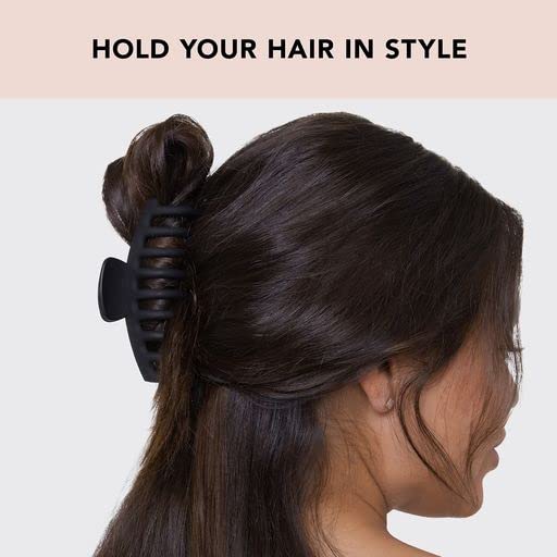Large Hair Clips for Women - Durable Recycled Plastic Claw Clips | All-Day Hold, Comfortable Fit - Black & Tortoise, 2pcs