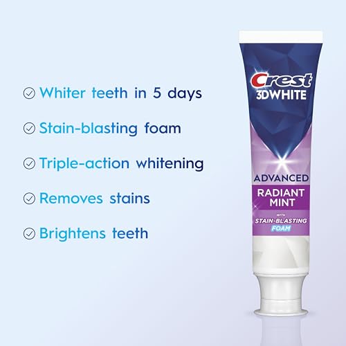 Crest 3D White Advanced Toothpaste, Radiant Mint, 3.3 oz (Pack of 2),