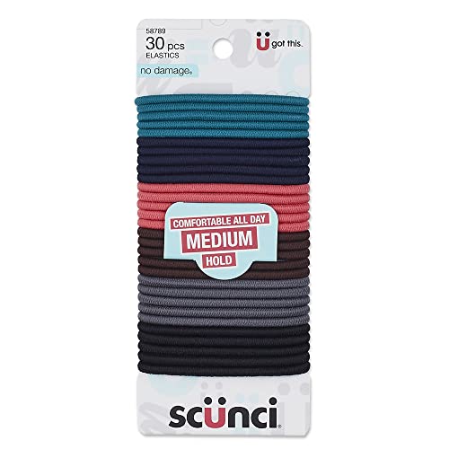 Scunci No Damage Hair Ties - Large Multicolor Elastics, 30 Pack