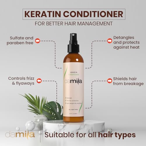 Damila Keratin Leave In Conditioner Spray 4.1 Fl Oz - Nourishing Detangler for Fine, Dry, Curly Hair