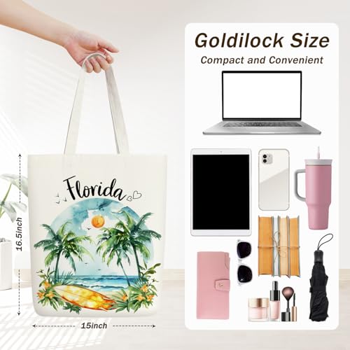 City Watercolor Canvas Tote Bag - Florida Souvenir for Women