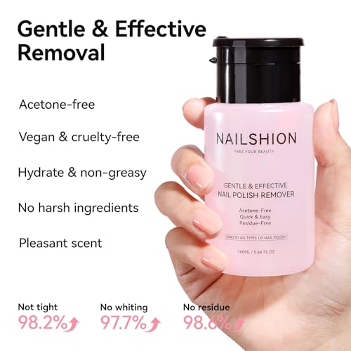 Nailshion Non-Acetone Quick Nail Polish Remover with Cherry Blossom Scent, Refillable Pump 5.46oz