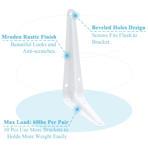 Uenhoy 10 Pack White Shelf Brackets, 6 Inch Metal L Brackets
