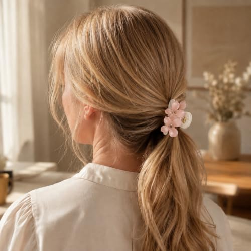 Babeorn Camellia Flower Acetate Hair Claw Clips - 2 Pack Medium Shark Clips